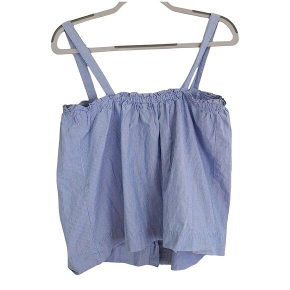 J. Crew 100% Cotton Blue White Pin Stripe Cropped Blouse Buttons 12 - Picture 7 of 9